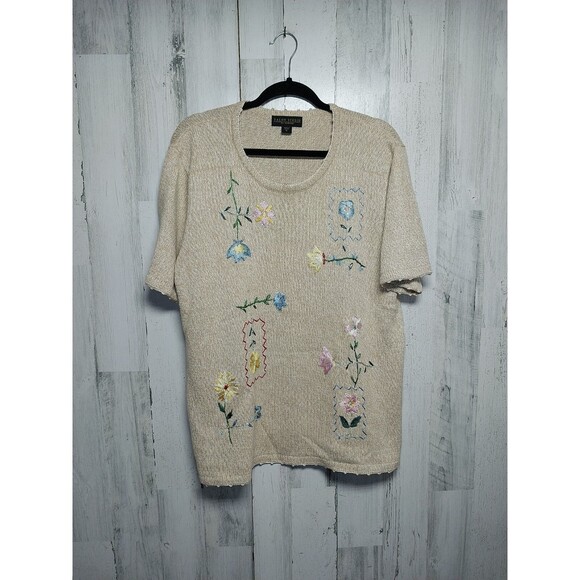 Vintage Salon Studio by Haband Woman Sweater Sz XL Embroidered Silk Hem Accent - Picture 1 of 7